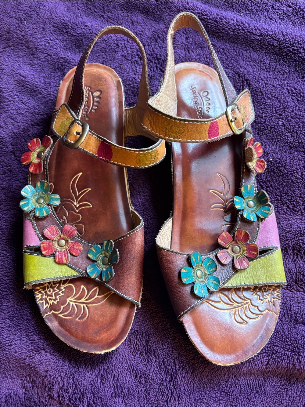 Women's Floral Leather Slingback Sandals - Multi